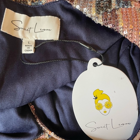 Sequin Wrap Dress Sweet Lemon L NWT - Picture 5 of 7